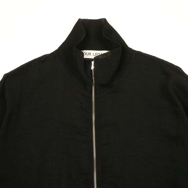 Our Legacy SHRUNKEN FULL ZIP POLO - BLACK RAYON PLAIT | Garmentory
