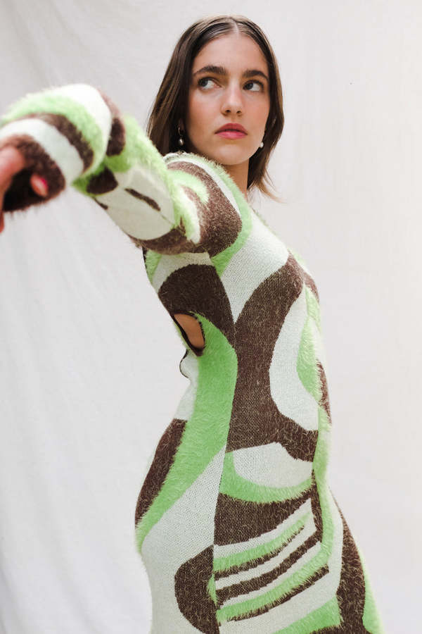 House of Sunny Land Cruise Hockney Dress - Grass Green/Chocolate |  Garmentory