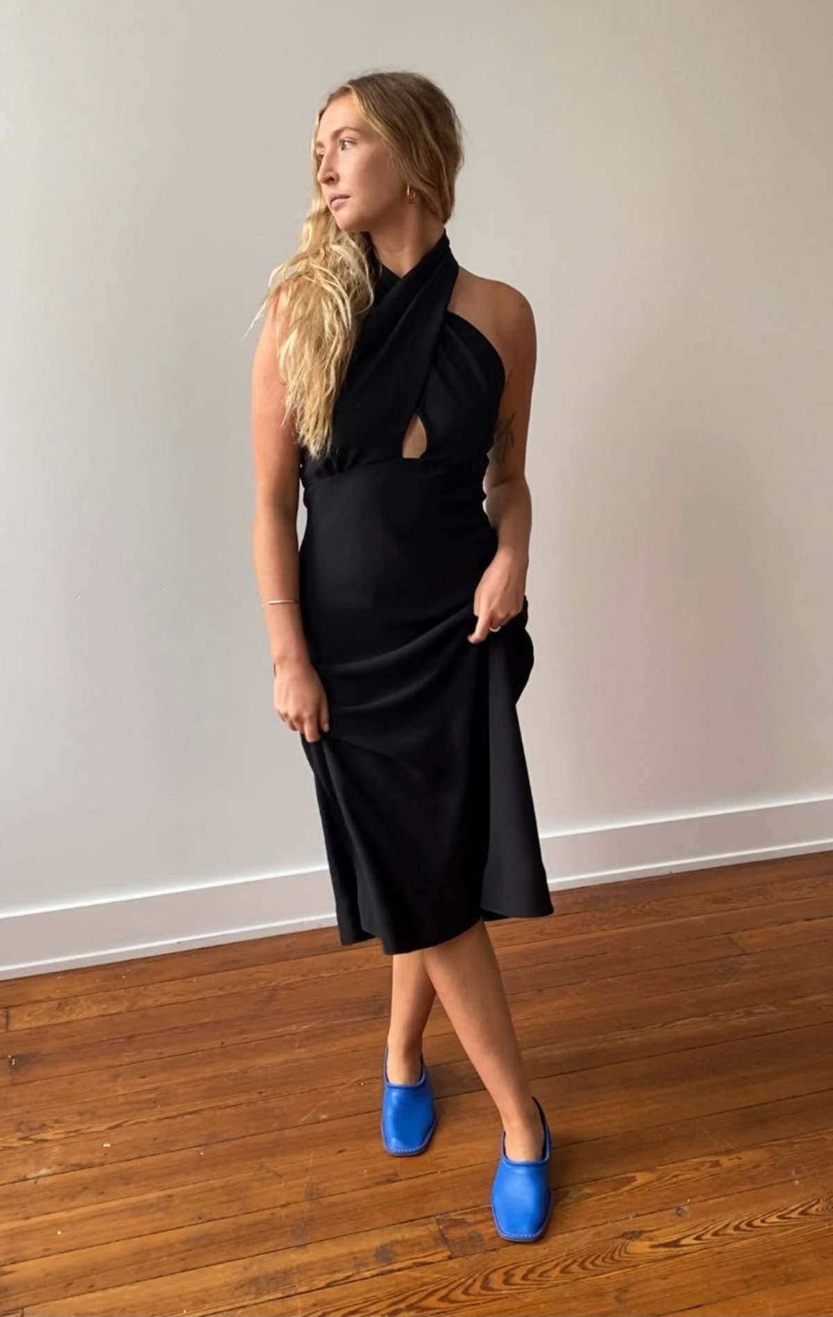 black dress cross front Cross Front Fringe Dress – shoprodeodrive main image 0