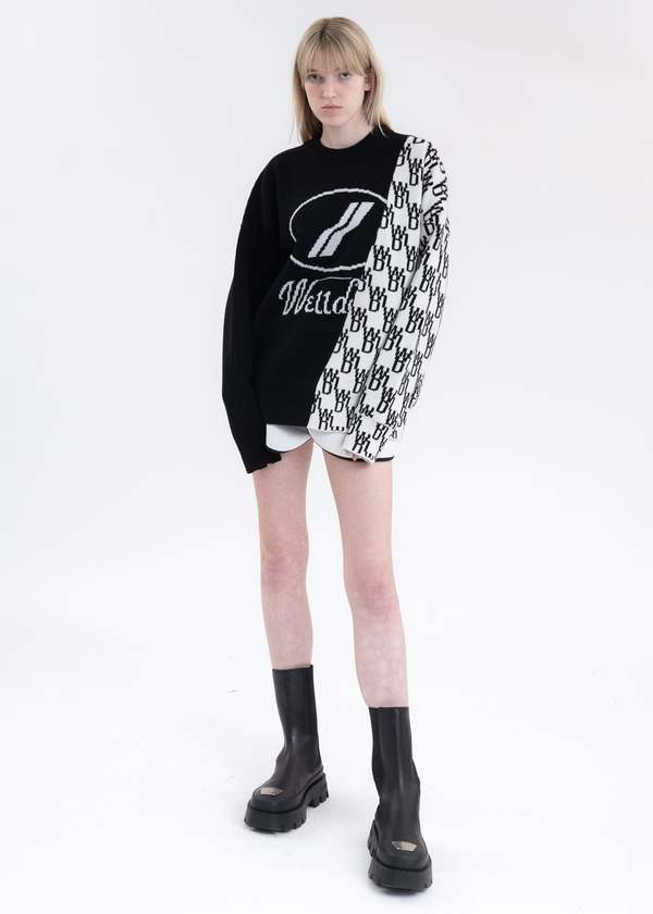 we11done WD1 GRAPHIC MIX LOGO SWEATER - BLACK | Garmentory