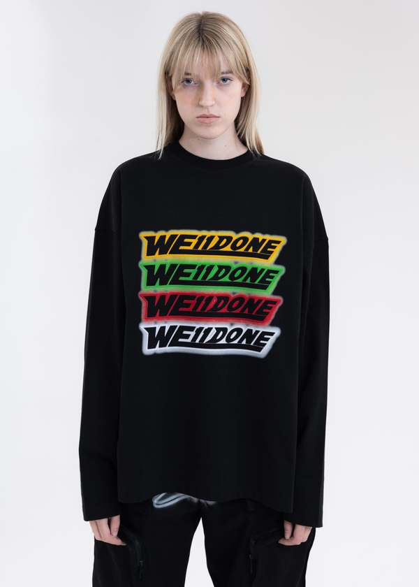 we11done RAINBOW FRONT LONG SLEEVED T SHIRT - BLACK | Garmentory