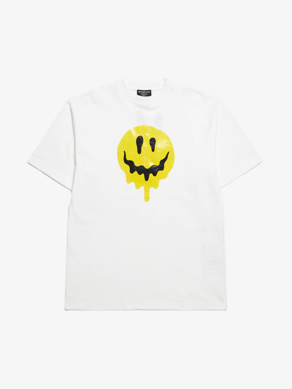 Balenciaga Front Smile Printed Back Hand Printed Cotton T-shirt