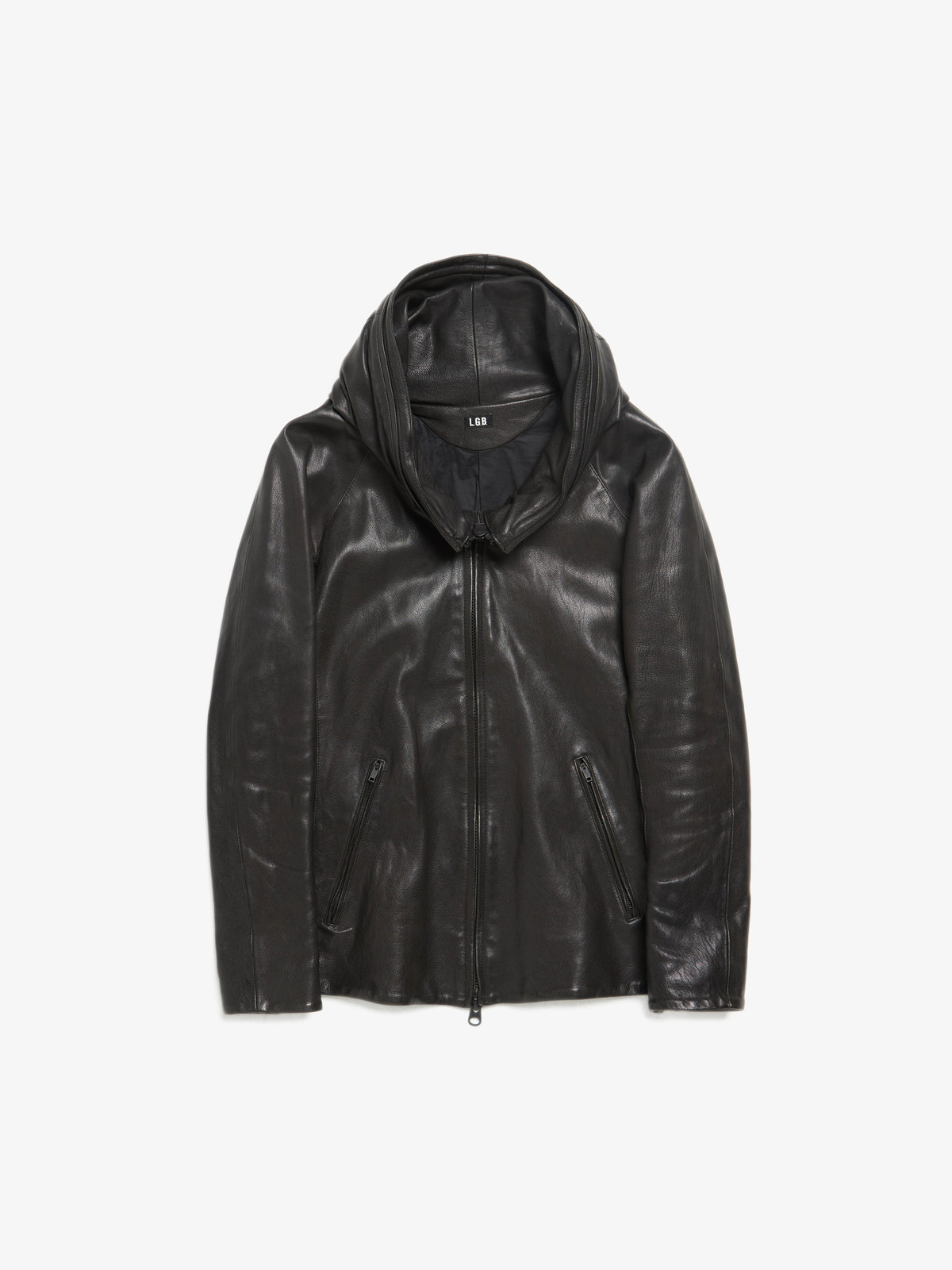 Le Grande Bleu Folded Hood Detailed Camel Leather Jacket - Black