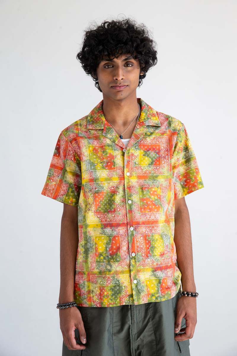 Graphia New York Desi Short Sleeve Camp Collar Shirt - Red/Batik Bandana Print