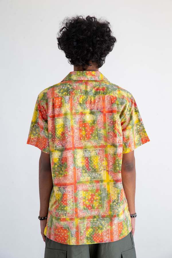 Graphia New York Desi Short Sleeve Camp Collar Shirt - Red/Batik Bandana Print