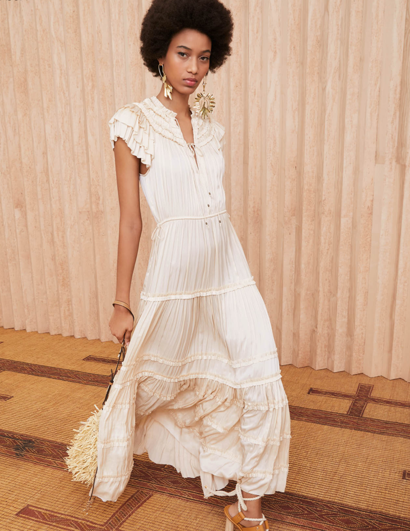 国内発| ULLA JOHNSON ルーシュ フローラルシルク ミディドレス Ulla Johnson Isadora Dress - Midnight | Garmentory