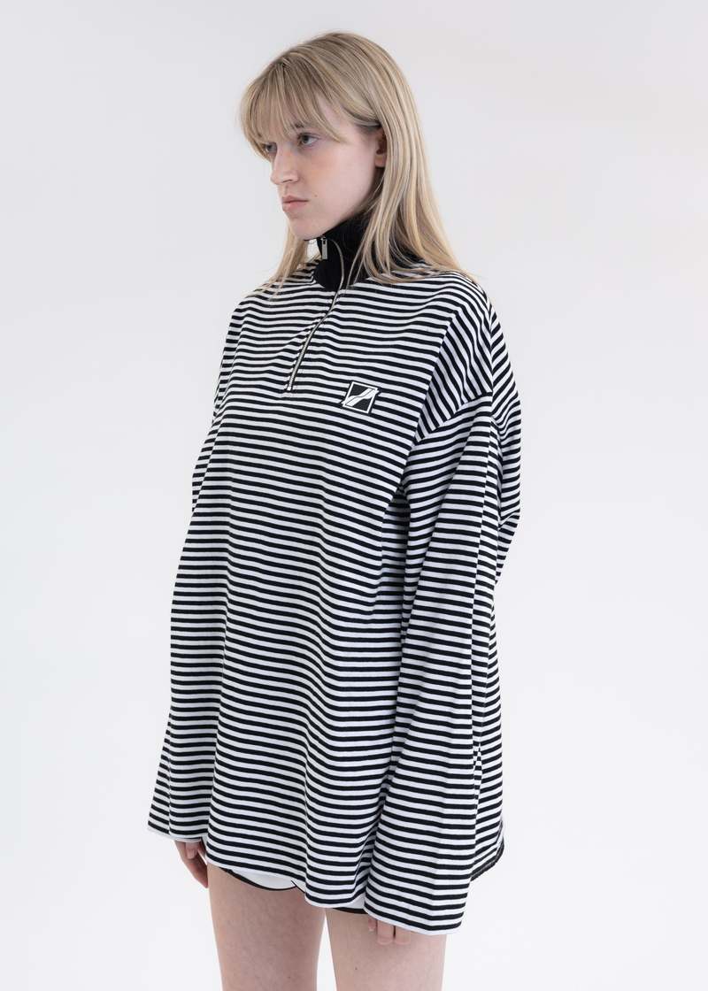 we11done Logo Print Striped Zip-Up - Black/White | Garmentory