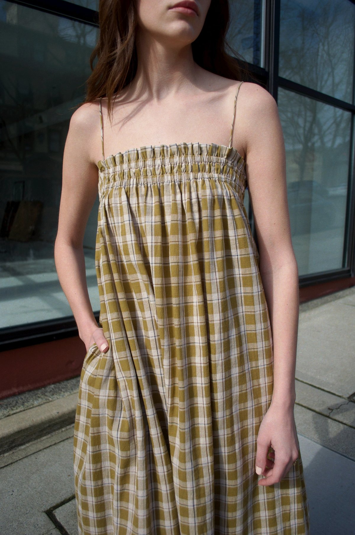 Ali Golden Elastic Dress - Olive Plaid | Garmentory