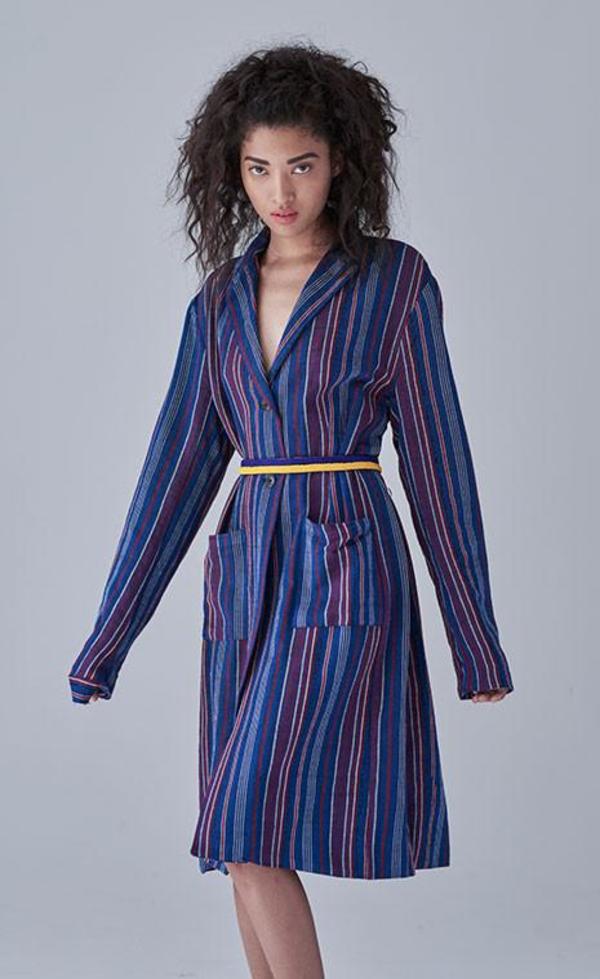 Blue Yaba Cotton Kente Hand-Woven Single - Breasted Coat | Garmentory