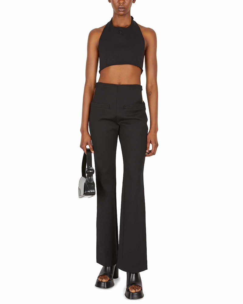 【送料&関税込】CourrA¨ges Flared Trousers With Cut Out Deta COURRÈGES Cutout buckled wool-blend flared pants | NET-A-PORTER