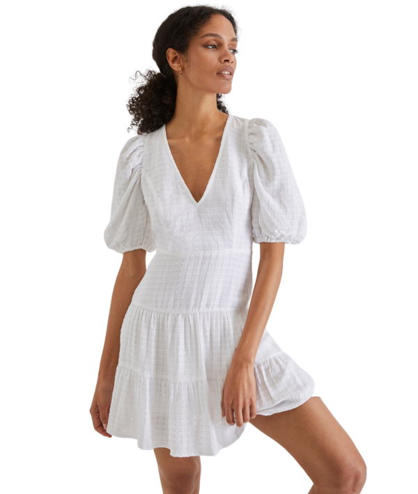 French Connection Birch Gingham Tiered Dress White Garmentory