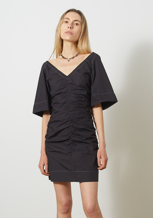 【関税＆送料込み】Ganni Mini Dress In Poplin. Red + NET SUSTAIN off-the-shoulder gathered organic cotton