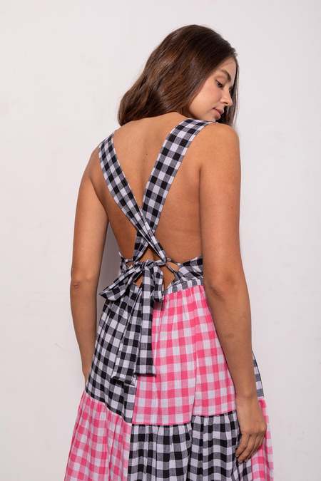 Rujuta Sheth Gema Dress - Black/Rose Chex
