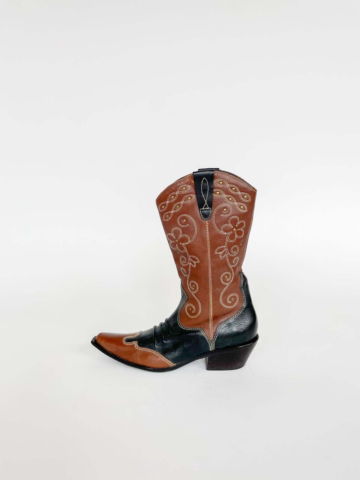 Vintage Melissa Two Tone Embellished Western Boots - Brown - Image 1 of 3