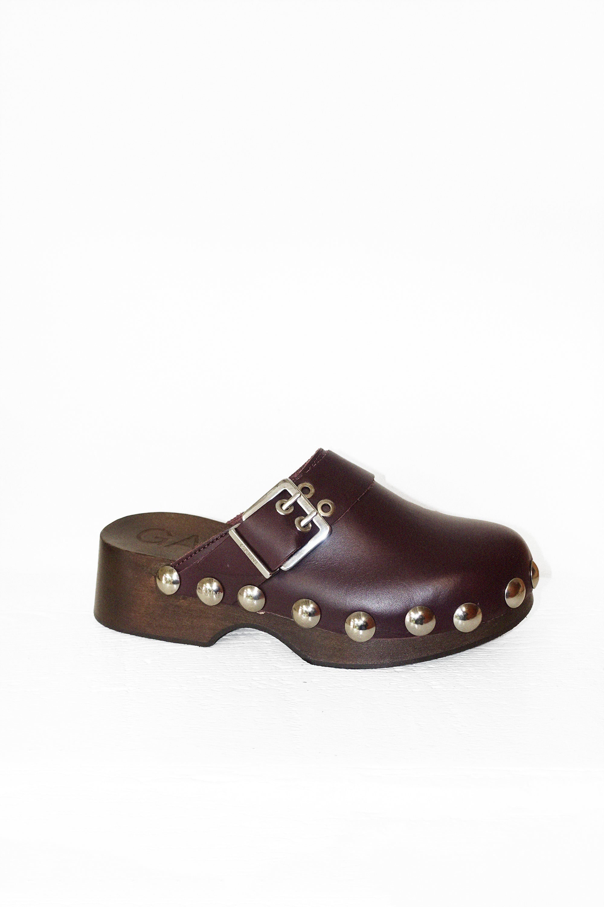 Ganni Studded Leather Clog - Burgundy | Garmentory