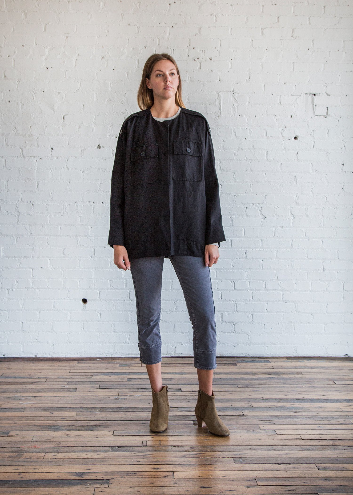 collarless military jacket