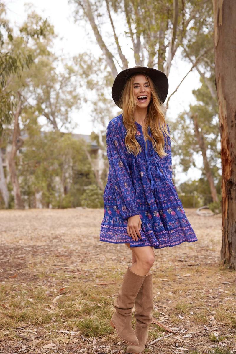 Blue Boheme Sienna Printed Short Dress - Indigo | Garmentory 