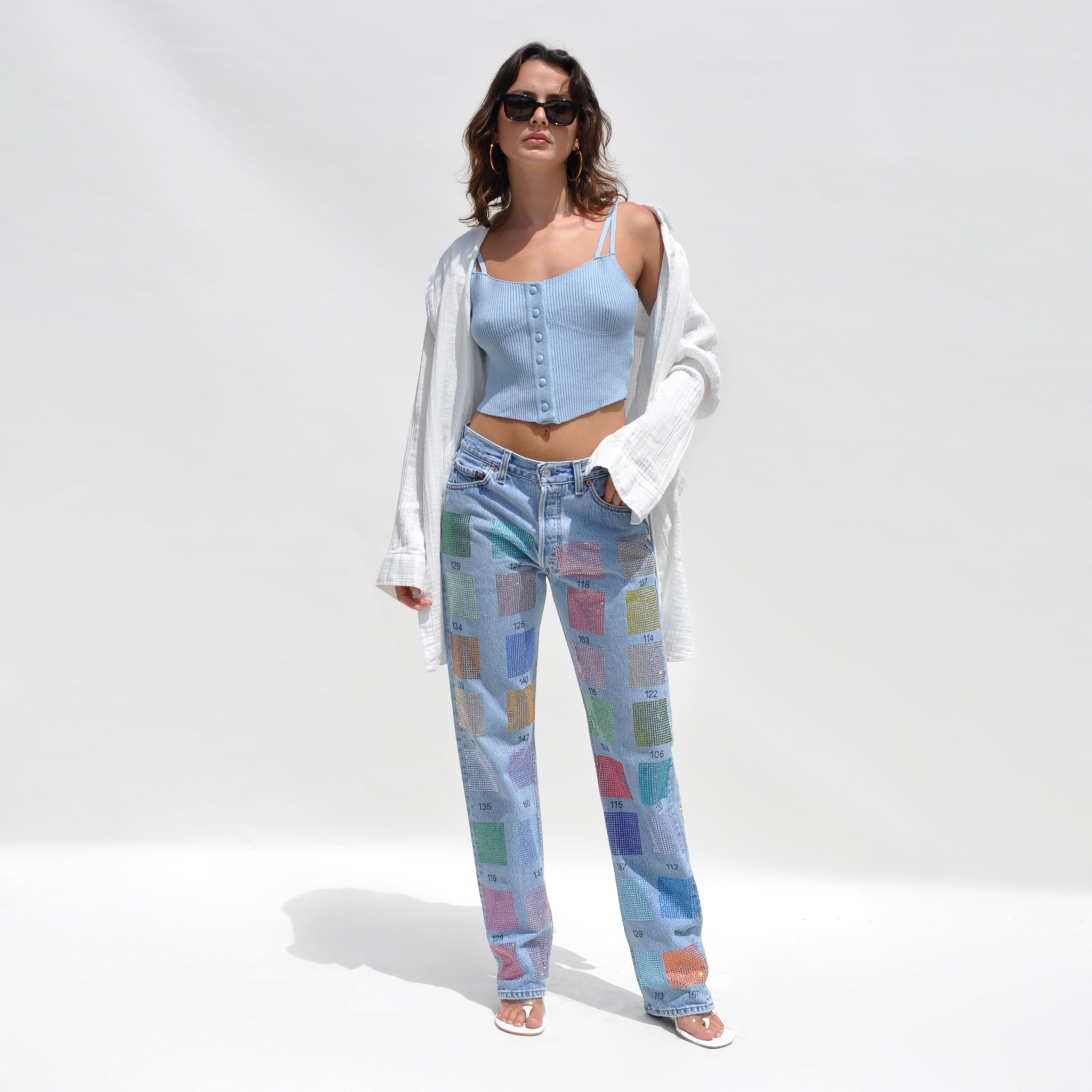 Collina Strada Levis Rhinestone Swatch Jeans - Blue | Garmentory