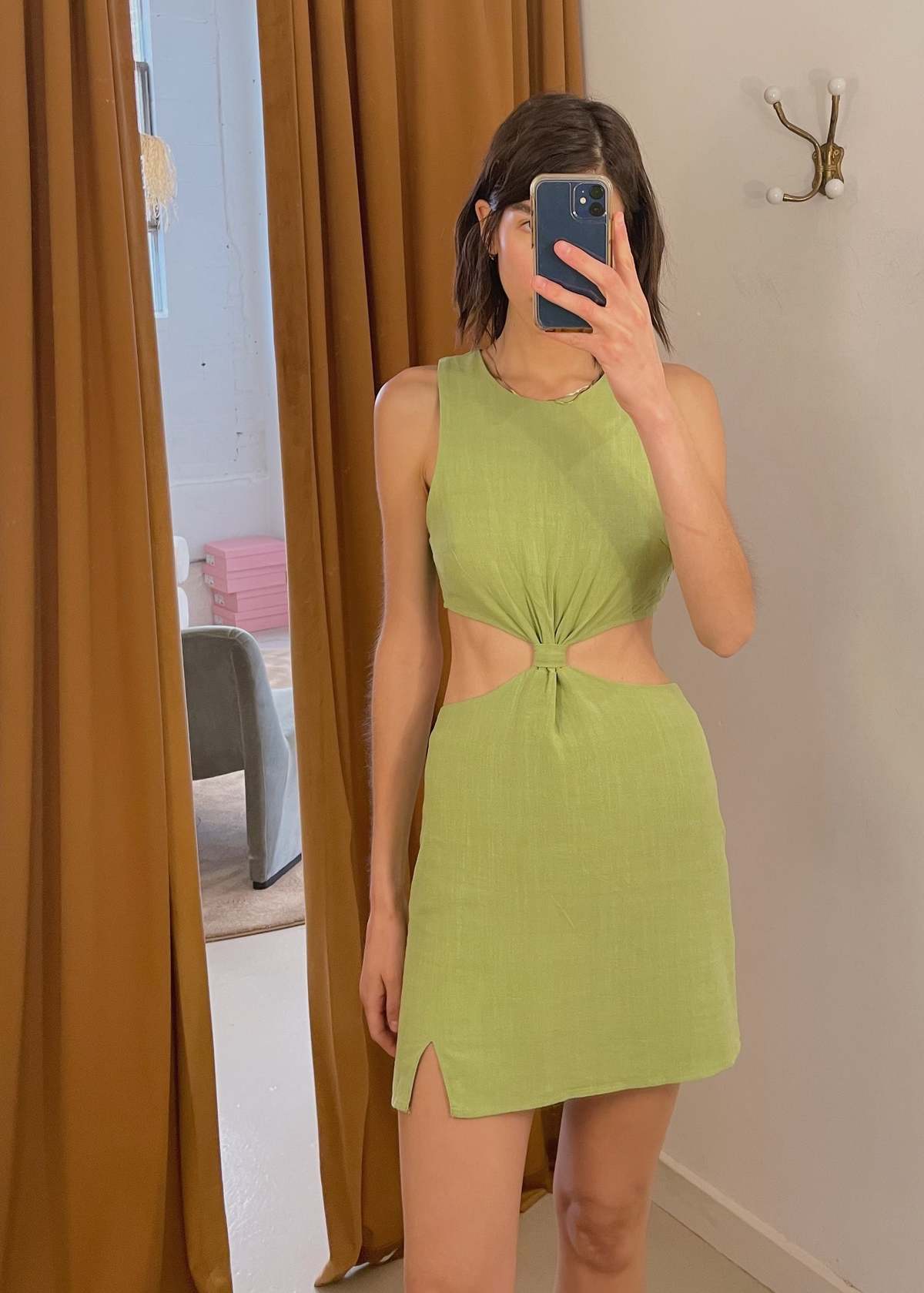 Le Lis Cut Out Linen Mini Dress - Green | Garmentory Le Lis Cut Out Linen Mini Dress - Green | Garmentory