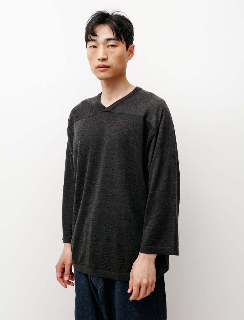 Comoli Mens Cashmere-Silk Mesh Knit PO sweater - Charcoal | Garmentory