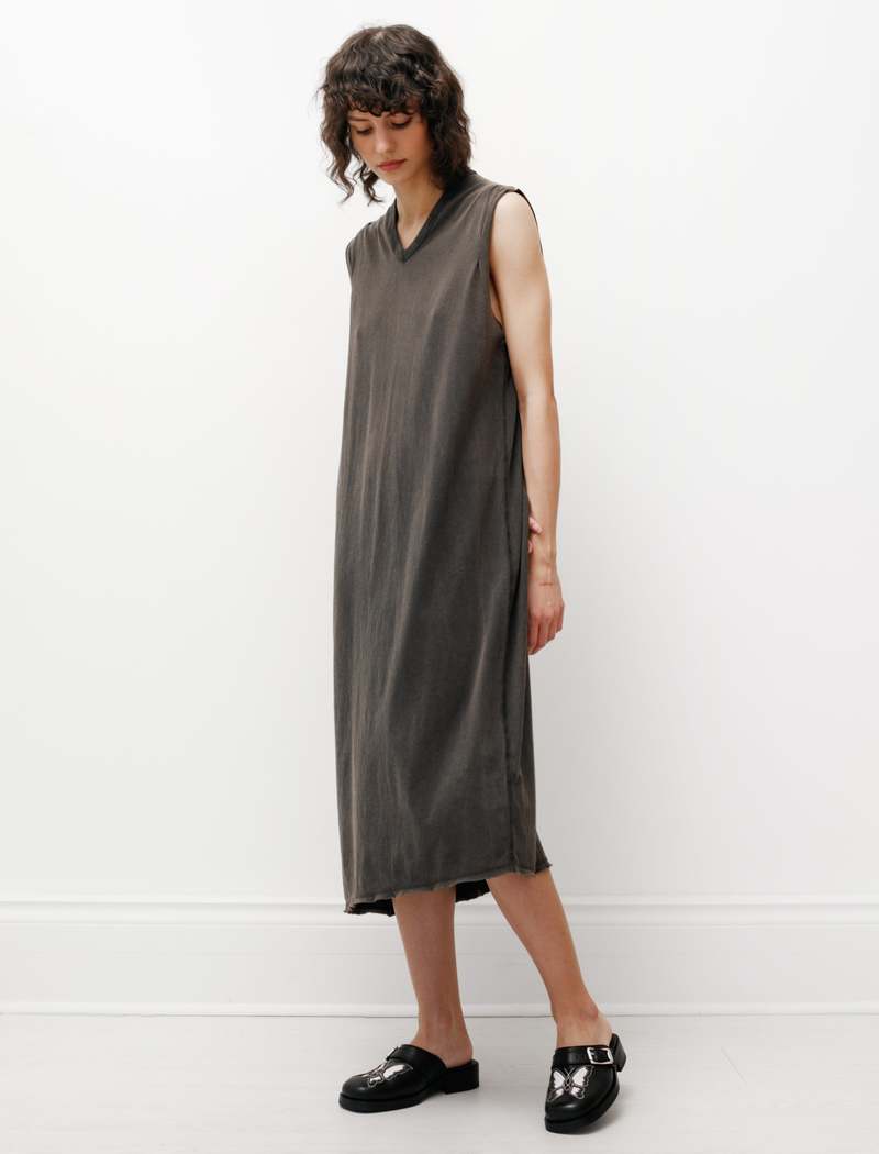 Our Legacy V-Neck T-Shirt Dress Army Jersey - Sulphur Black | Garmentory