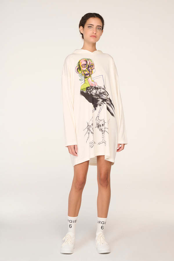 strapless open back dress Marcella | Tompkins Long Sleeve Sweatshirt Dress in Cream | Women's Size 2XL | Midweight French Terry main image 0