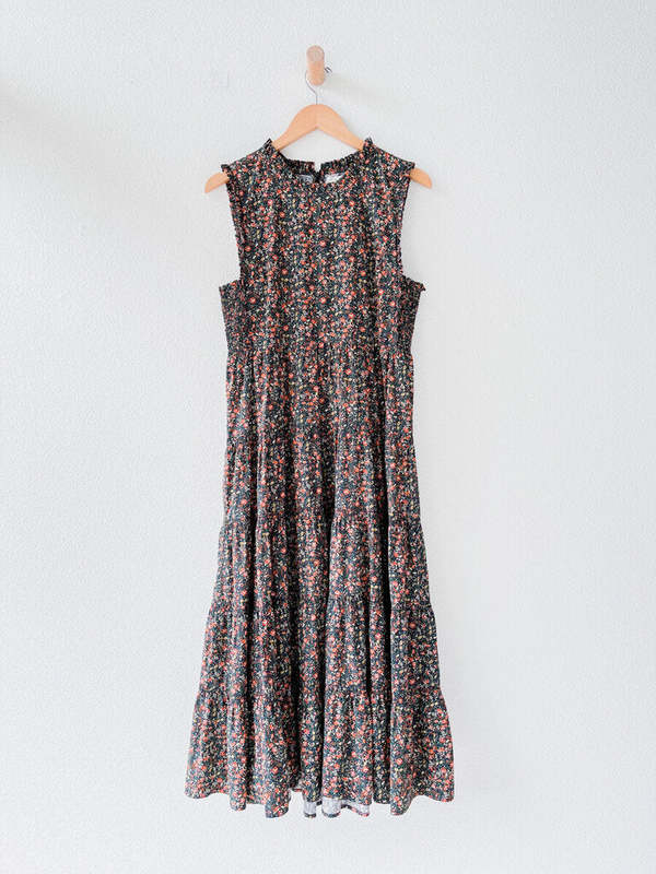 Doen Floral Cotton Tiered Dress - Black Floral | Garmentory