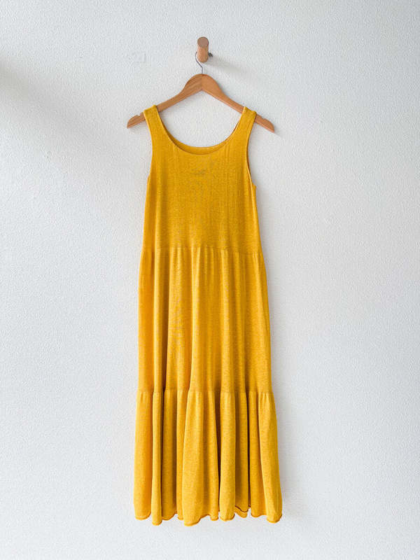 Lauren Manoogian Cotton/Linen Tiered Dress - Yellow | Garmentory