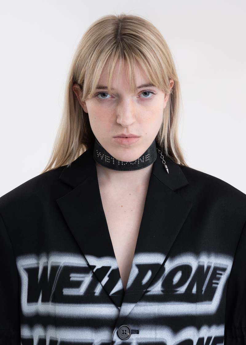we11done DENIM LOGO STUD SQUARE CHOKER - GREY | Garmentory