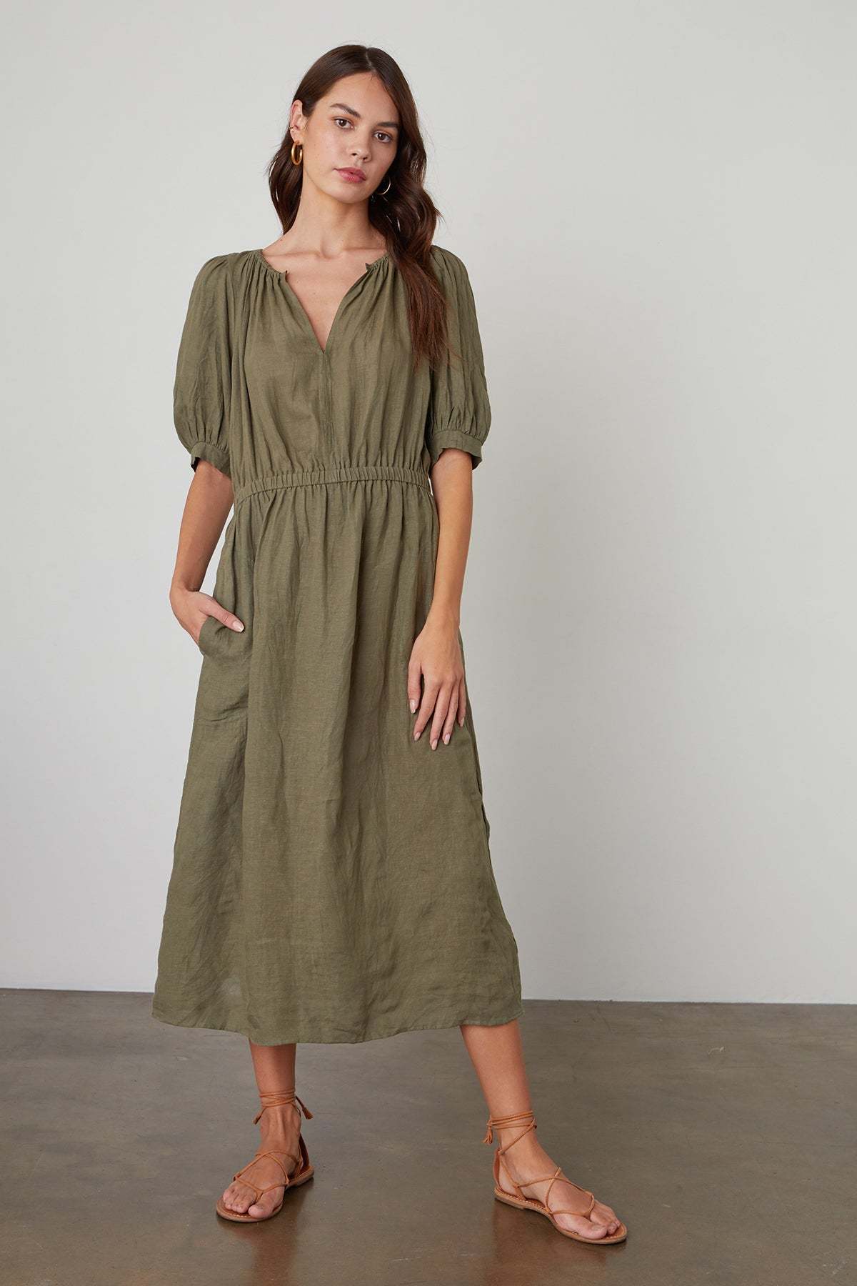 Velvet by Graham & Spencer Whitney Woven Linen Dress - Elm - Image 4 of 6