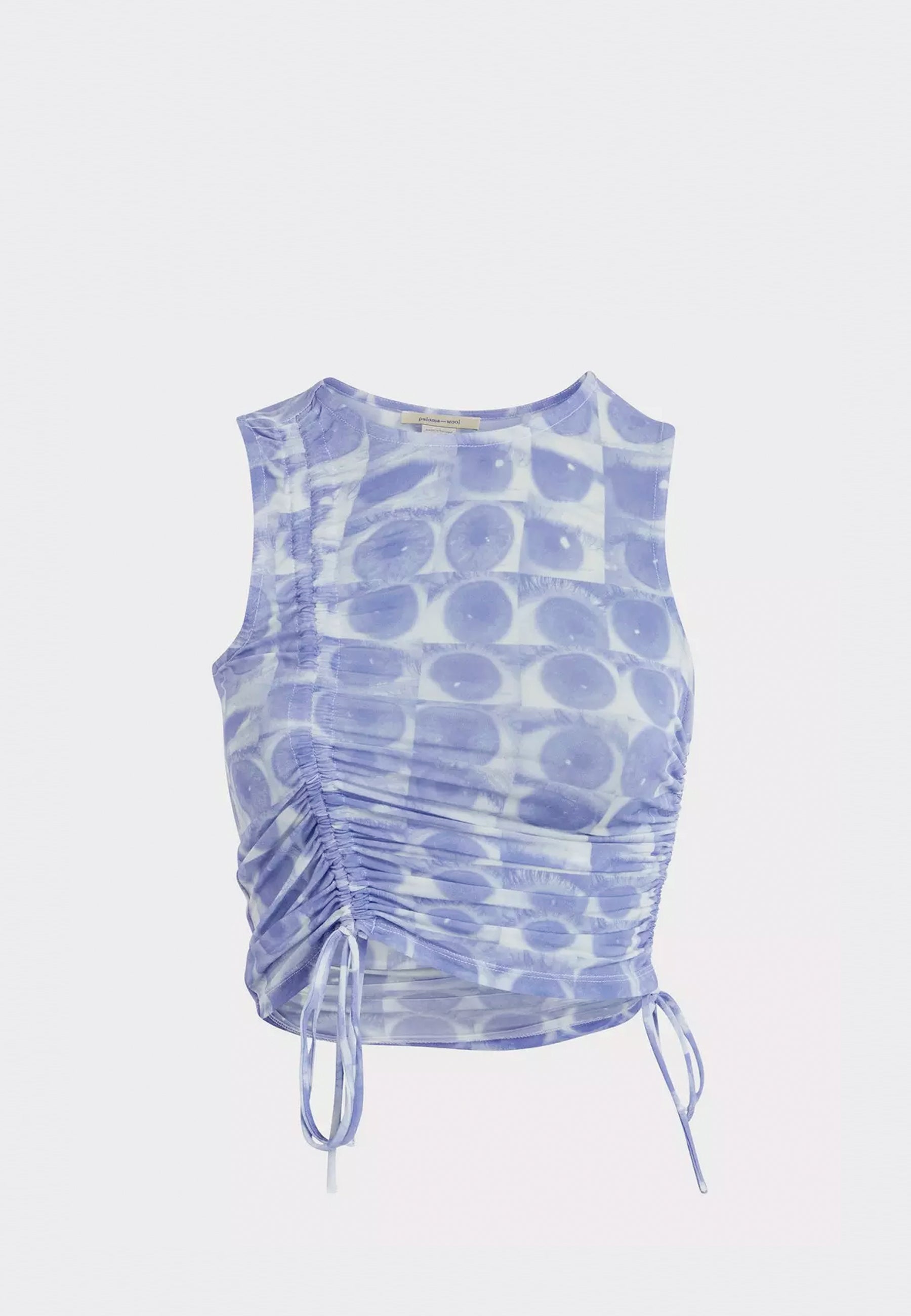 トップス paloma-wool eye crop tops Paloma Wool Baviera Top - Soft Blue Eye Print | Garmentory