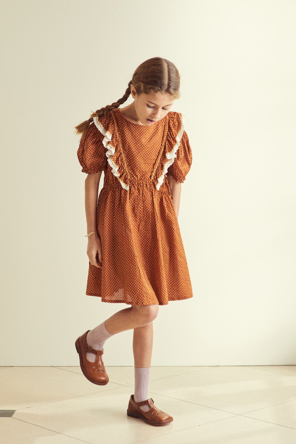 Kids Caramel ORCA DRESS - RUST DOT | Garmentory