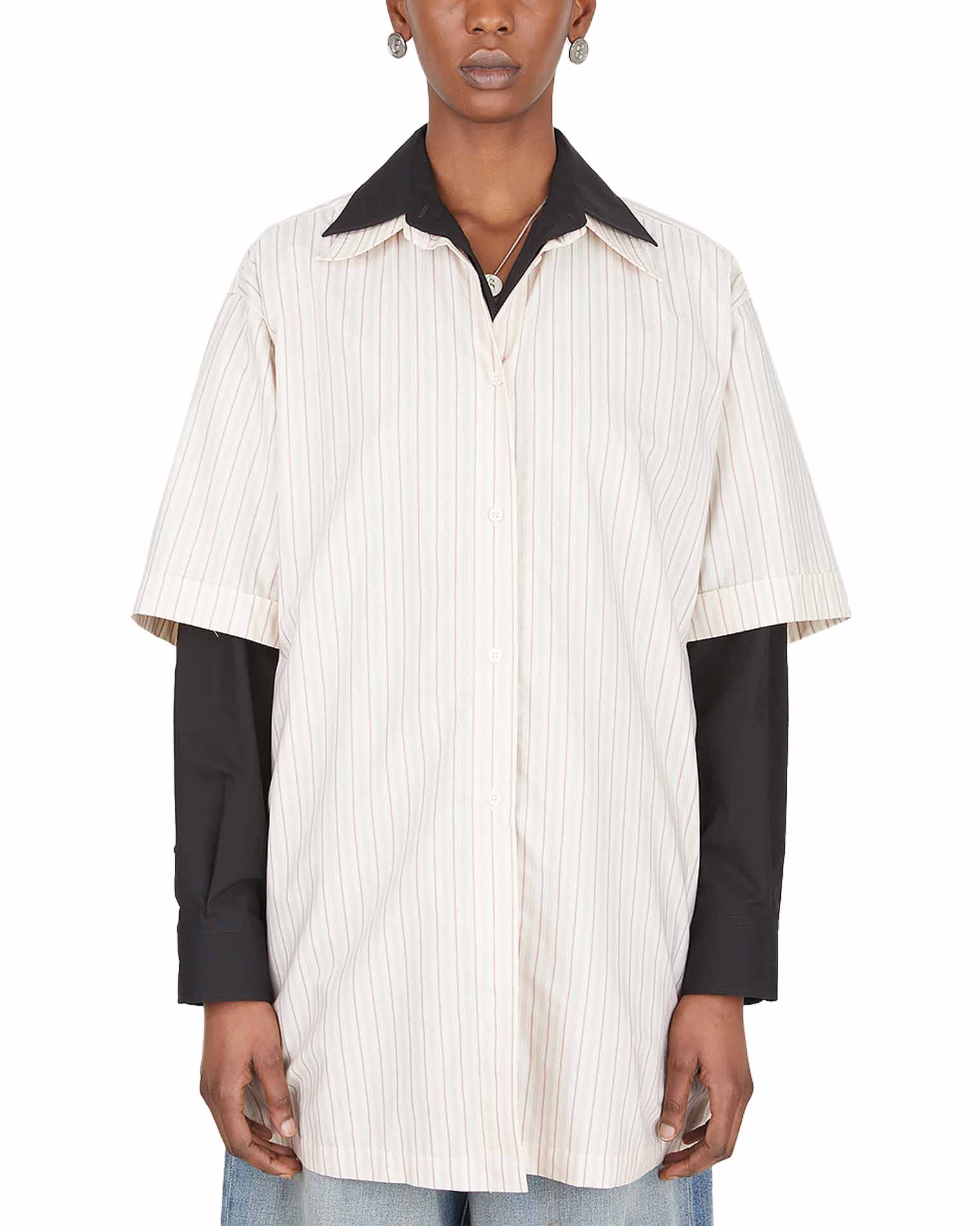 MM6 Maison Margiela Layered Striped Shirt - Beige | Garmentory
