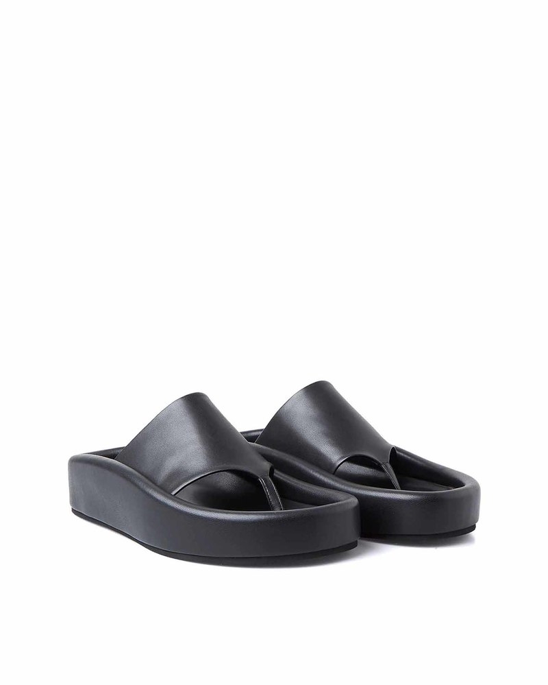 ■MM6 Maison Margiela■ Leather Platform Sandals Black S59WP MM6 Maison Margiela Webbing slip-on Platform Sandals | Black
