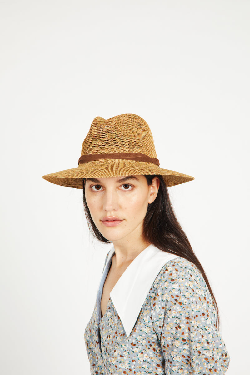 Wyeth Sedona Straw Woven Fedora Panama Hat in Camel Sedona Straw Panama in Camel main image 2