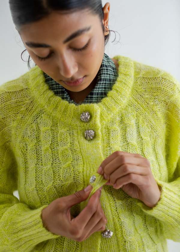 Ganni Cable Mohair Cardigan - Egret