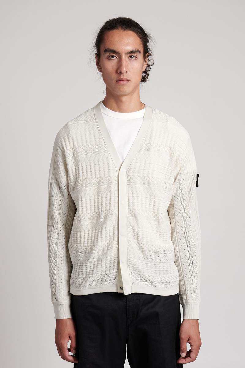 Cropped Aran Wool Blend Cardigan in Snow - Women, Nylon