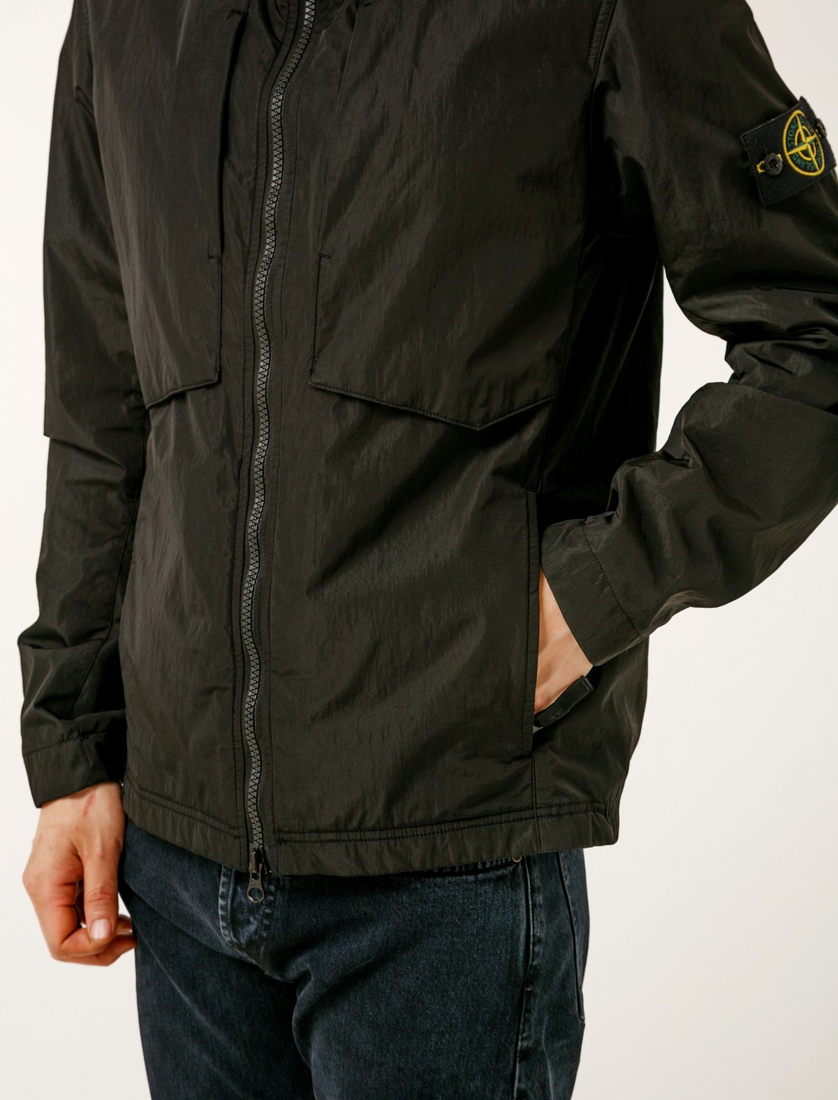 Stone Island Mens Nylon Metal Flock Overcoat - Black | Garmentory