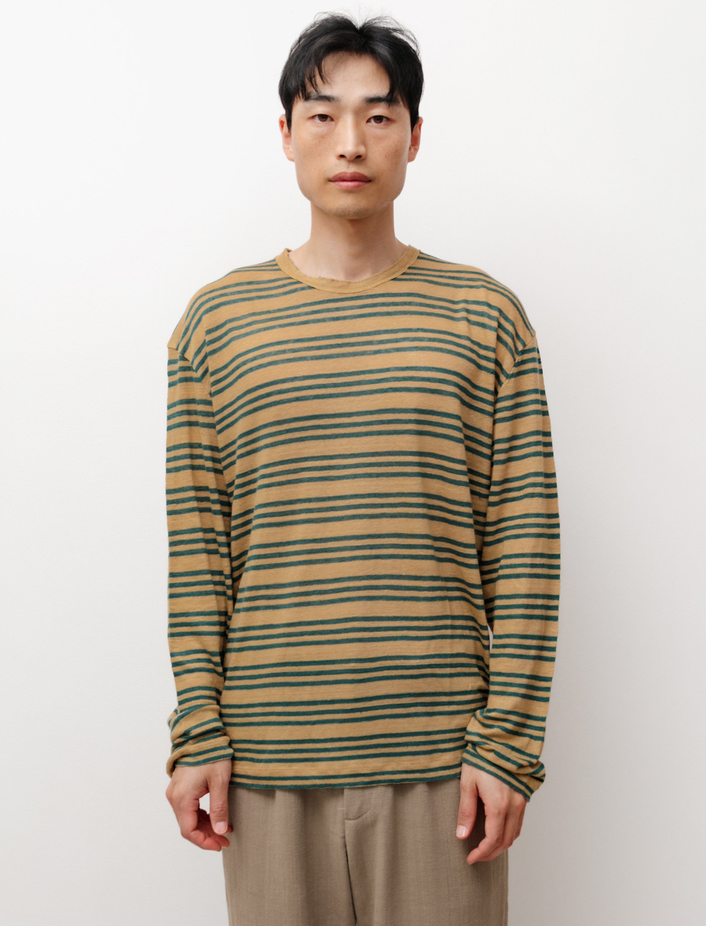 Our Legacy Linen Lock Longsleeve - Golden Green Stripe | Garmentory