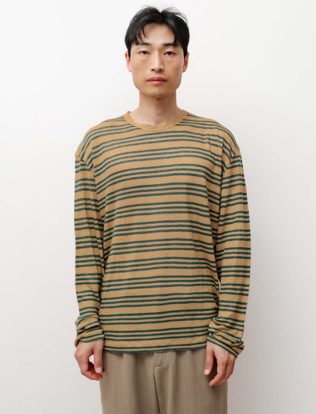 Our Legacy Linen Lock Longsleeve - Golden Green Stripe | Garmentory