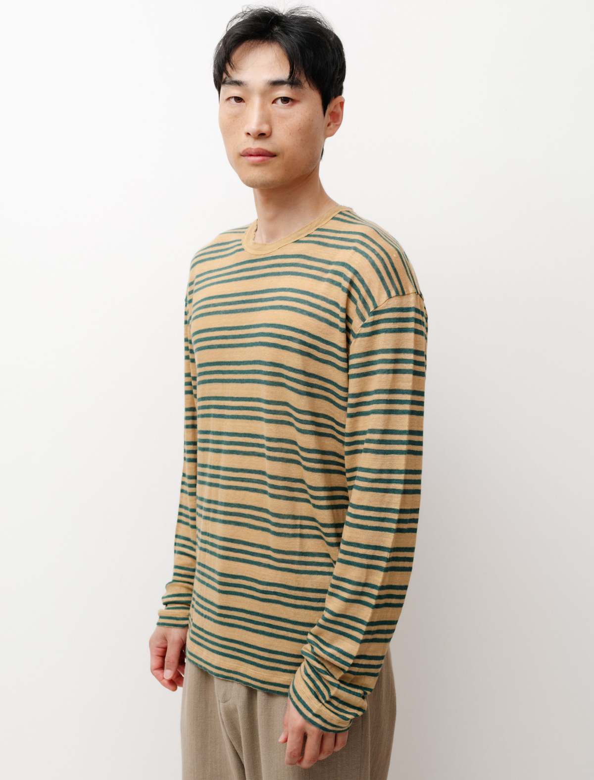 Our Legacy Linen Lock Longsleeve - Golden Green Stripe | Garmentory