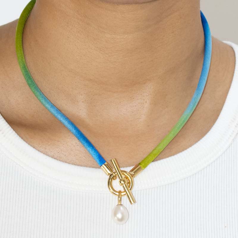 Ornate Collection Hazy Pearl Collar Necklace - Green/18kt Gold Vermeil