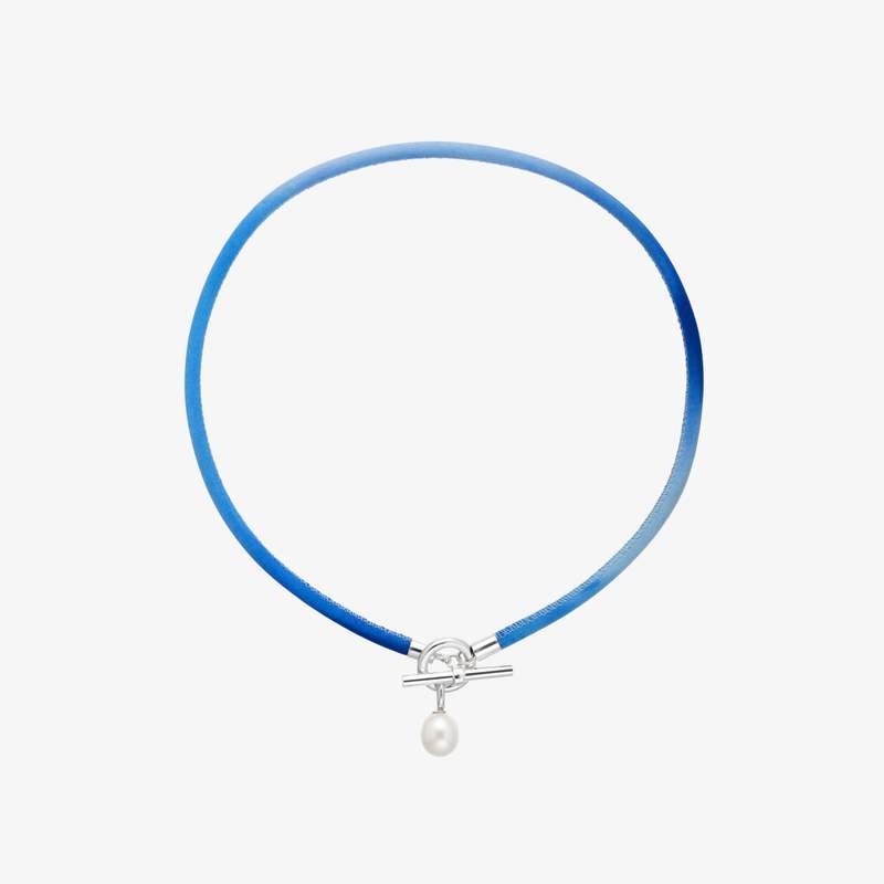 Ornate Collection Splash Pearl Collar Necklace - Blue/Sterling Silver Ornate Collection Splash Pearl Collar Necklace - Blue/Sterling Silver