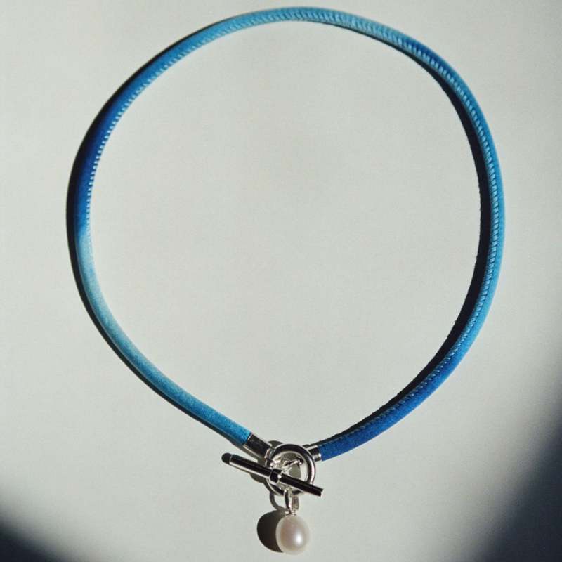 Ornate Collection Splash Pearl Collar Necklace - Blue/Sterling Silver Ornate Collection Splash Pearl Collar Necklace - Blue/Sterling Silver
