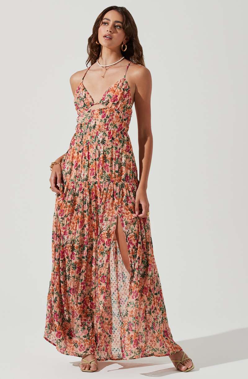 ASTR The Label Tropics Plunge Pleated Maxi Dress | Garmentory