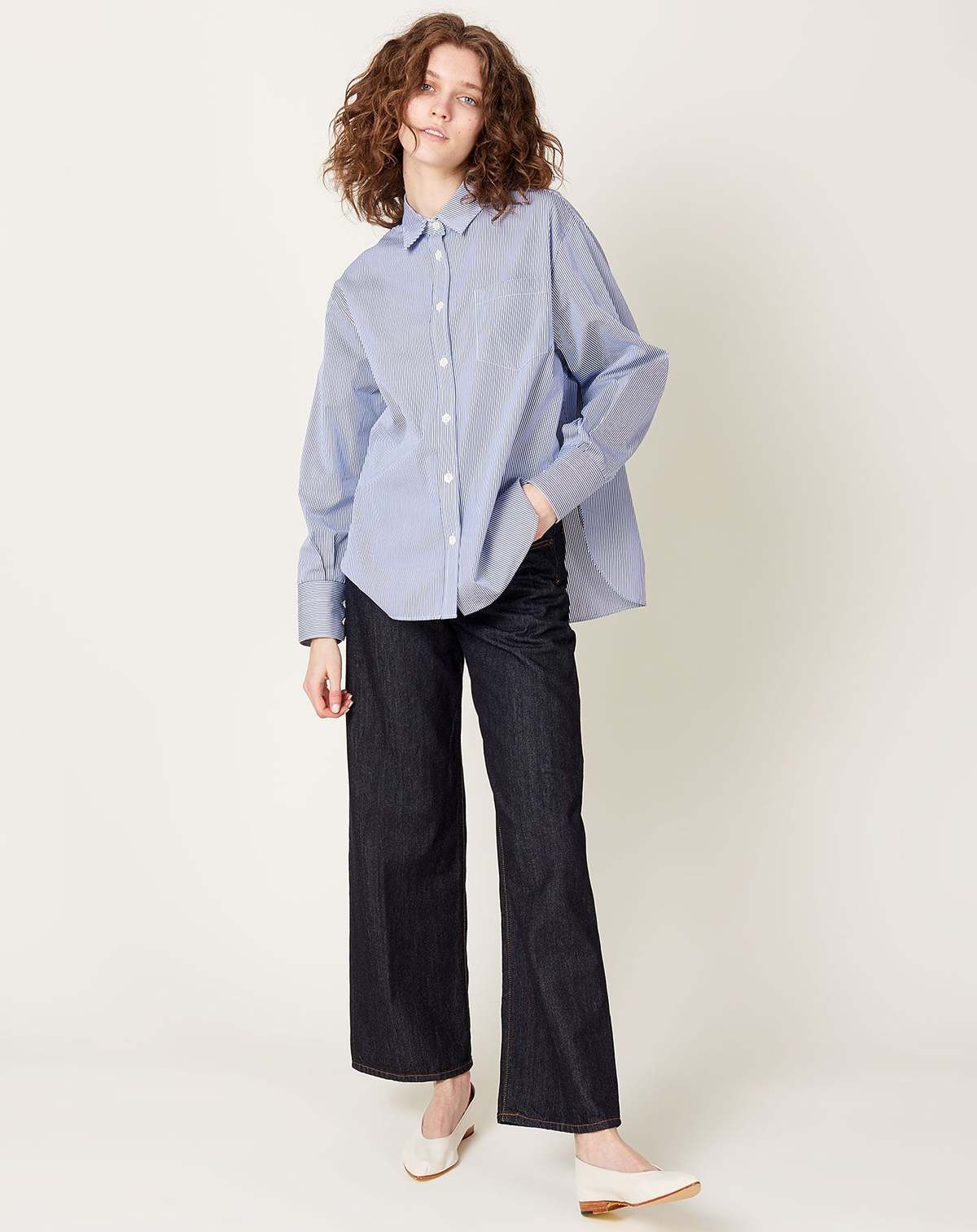 MARIA McMANUS Oversized Shirt - Royal Blue Narrow Stripe | Garmentory