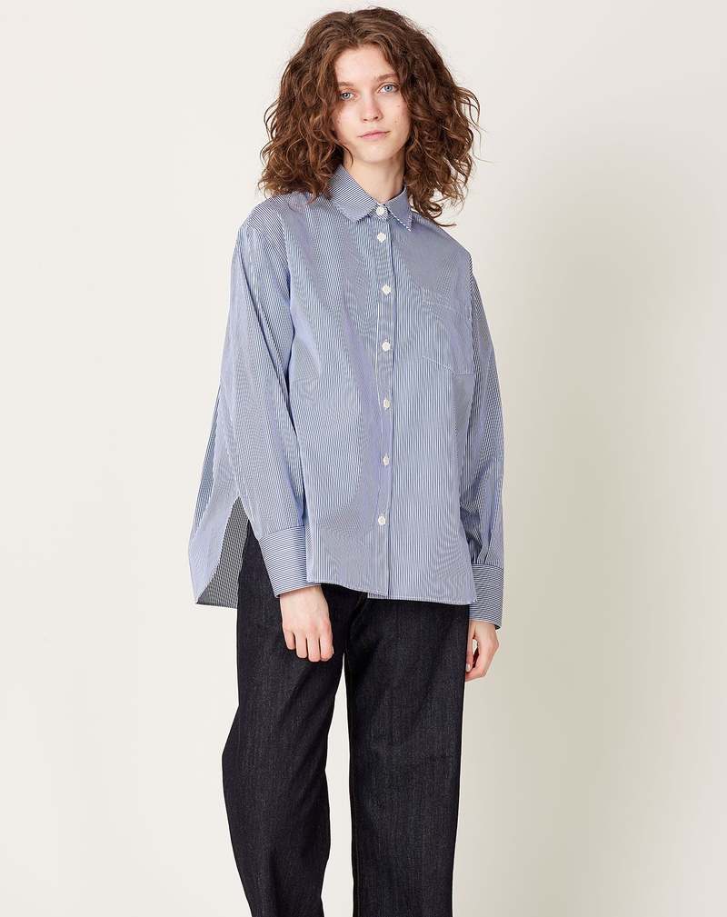 MARIA McMANUS Oversized Shirt - Royal Blue Narrow Stripe | Garmentory