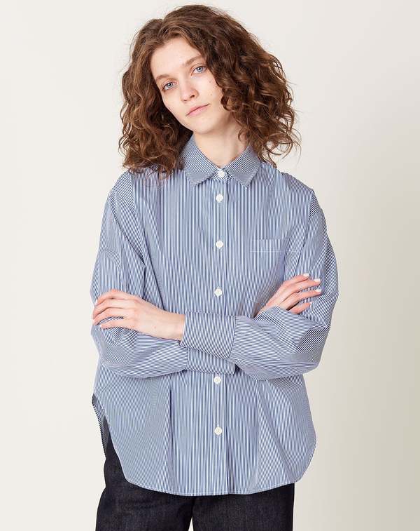 MARIA McMANUS Oversized Shirt - Royal Blue Narrow Stripe | Garmentory