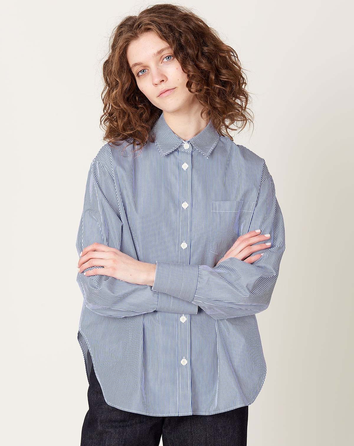 MARIA McMANUS Oversized Shirt - Royal Blue Narrow Stripe | Garmentory
