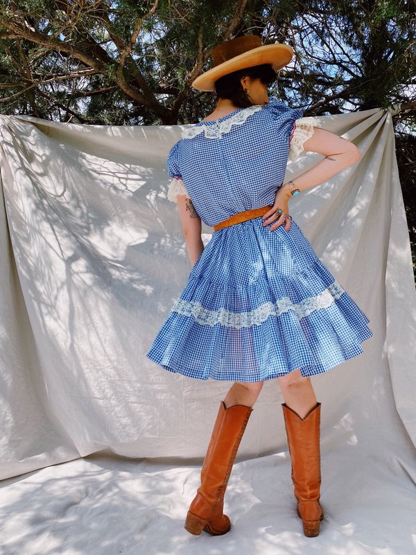 COUNTY FAIR SQUARE DANCE MINI DRESS - BLUE | Garmentory